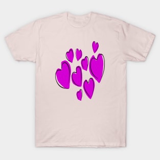 Cute Hearts Hand Drawn Bold Pink Romantic Doodle T-Shirt